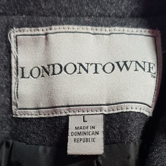 LONDON TOWNE GREY WOOL SINGLE BREASTED OVERCOAT SZ LARGE EXTRA BUTTONS - Picture 4 of 7